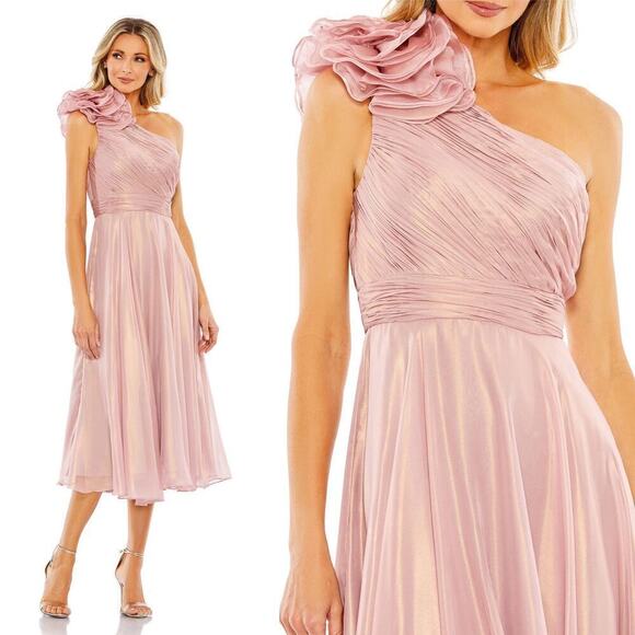 NWT $500 MAC DUGGAL 70173 PINK ONE SHOULDER MIDI DRESS Size 6 - Picture 1 of 14